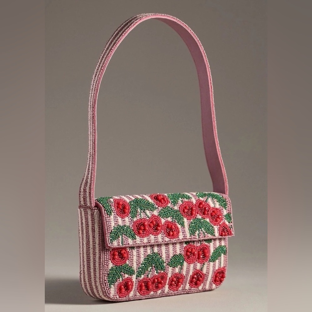 Anthropologie Fiona Beaded Bag - Cherry Pattern